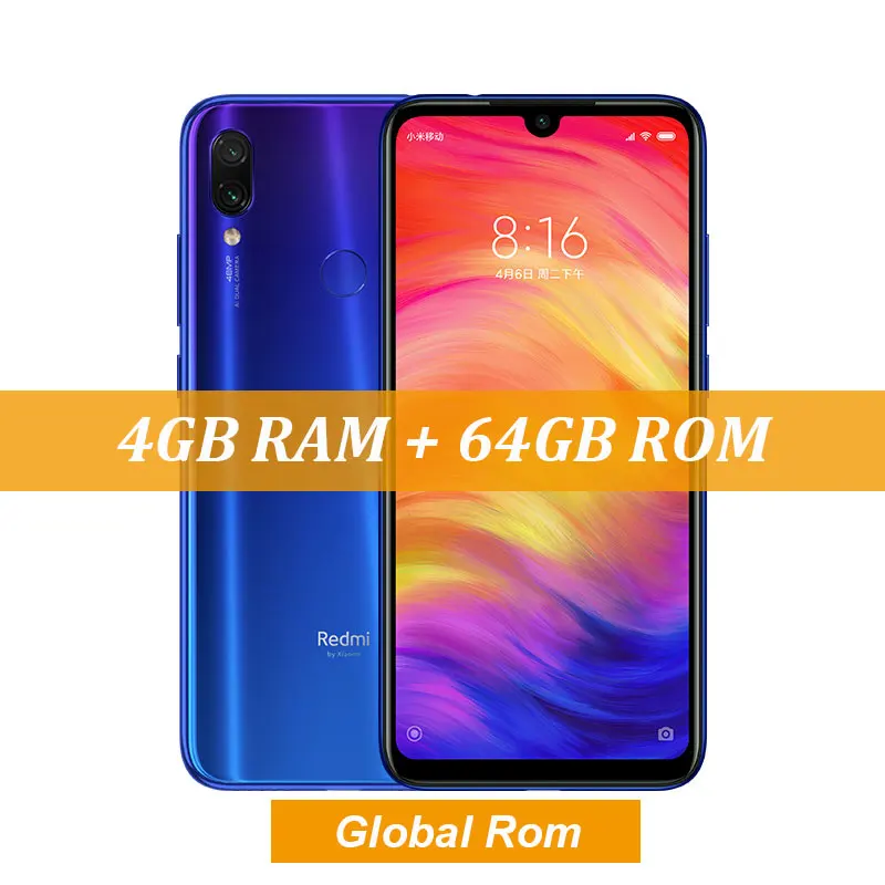 Blue Xiaomi Redmi Note 7 с глобальной прошивкой, 4 ГБ, 64 ГБ, Восьмиядерный мобильный телефон Snapdragon 660, камера 48 МП, 6,3 дюйма, FHD экран с защитой от воды, QC 4,0 - Цвет: Blue