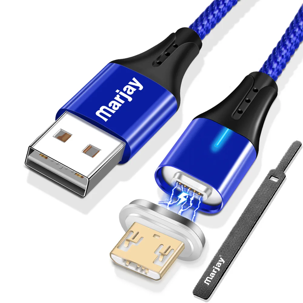 Магнитный Micro USB кабель Marjay для быстрой зарядки 1 м 2 м для samsung Xiaomi Магнитный кабель Micro USB кабель для передачи данных для мобильного телефона - Цвет: Blue for Micro USB