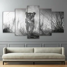 HD печатные плакаты рамки холст для гостиной домашний Декор 5 шт. дикие животные Лев картины черный белый картины стены искусства