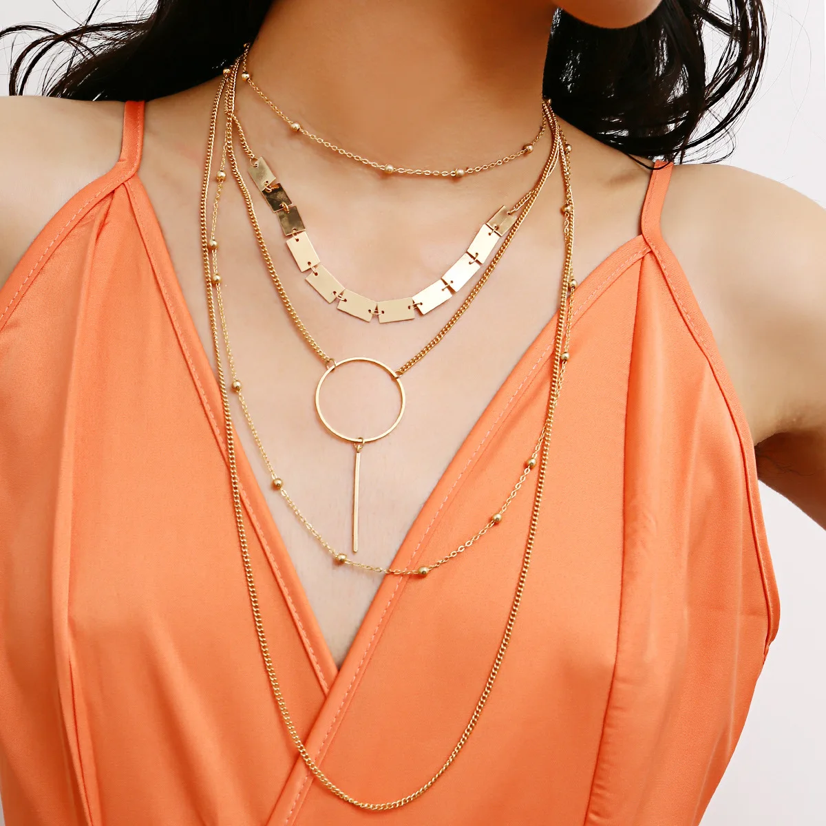 

Sexy long cylindrical sequins Necklace simple personality multi-layer geometric Necklace