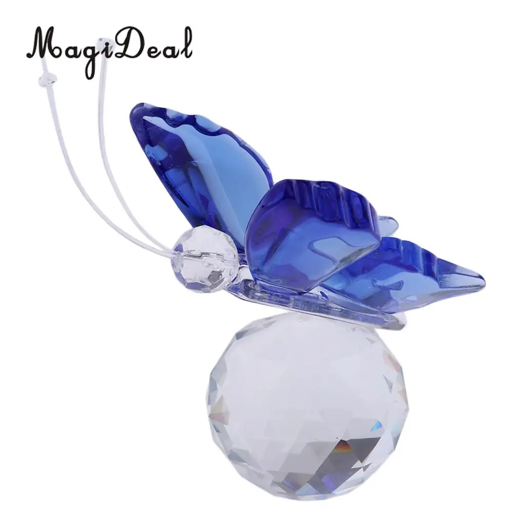 Crystal Flying Butterfly with Ball Base Paperweight Figurine Cut Glass Ornament Animal Statue Collectible Decoration