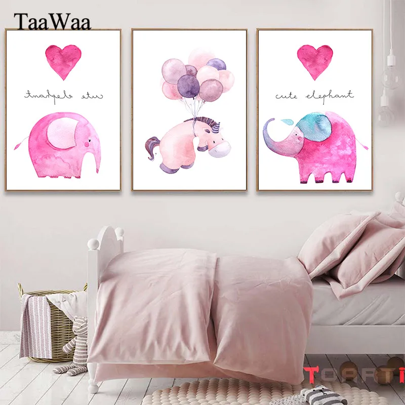 

TAAWAA Baby Animal Elephant Balloon Canvas Poster Nursery Wall Art Print Painting Nordic Picture Children Bedroom Decoration