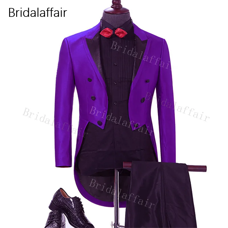 

Wonderful Fashion Shiny Groom Tuxedos Purple Men Suit Set For Wedding Prom Custom Made Tailcoats Mens Suits 2Pcs Jacket Pants