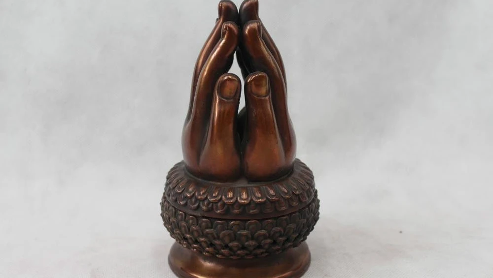 

7"China Chinese Dynasty Copper Buddha Hand Lotus Flower Incense Burner Censer