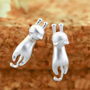 

Hot sale 1Pair New Silver Stud Earrings 925 Sterling Cat Silver Earrings Jewelry For Women Statement Earrings