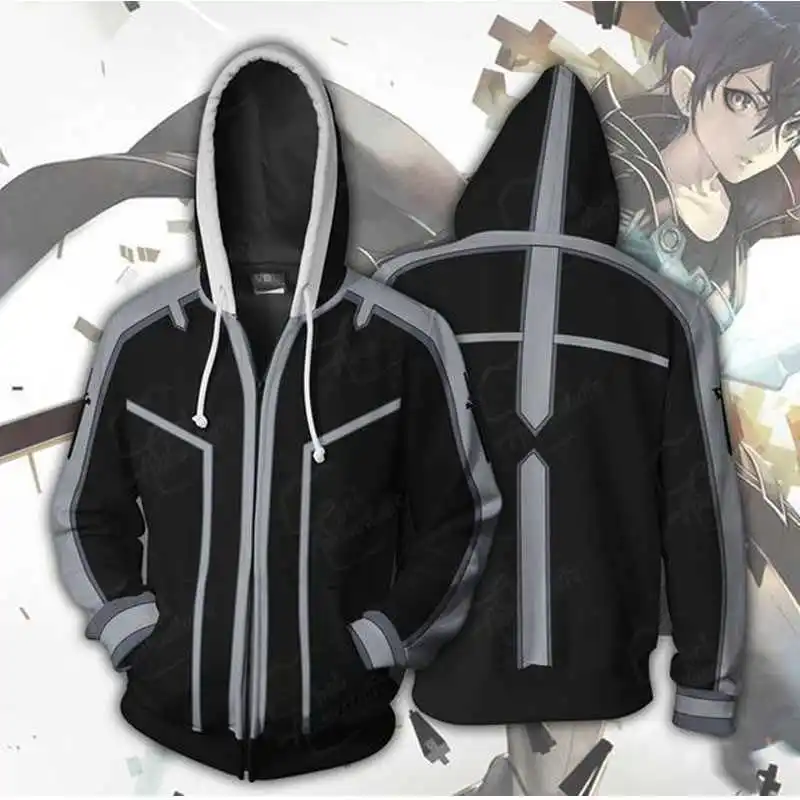 

Anime Sword Art Online SAO Alicization Yuuki Asuna Kirito Cosplay Hooded hoodie Costume Sweatshirt Unisex Zipper Jacket Coat Top