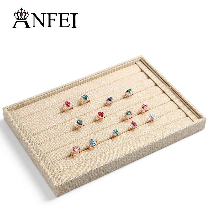 Anfei Linen Rings Tray Jewelry Display Plate Rings Organizer For
