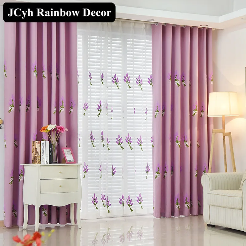 Lavender Embroidered Curtains For Living Room Rustic High Quality Blinds Window Curtains For Bedroom Purple Rideaux Tulle Voile