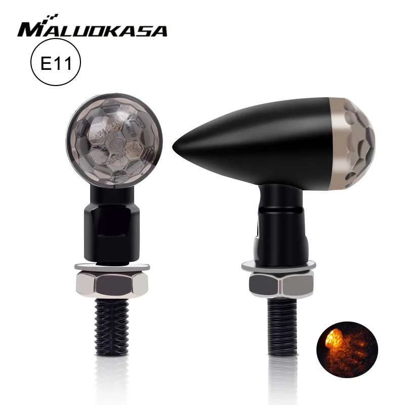 

2PCS Mini Motorcycle Turn Signals Light Bullet Shaped 4LED Blinker E11 Stop Signal Lamp Fully Aluminum 12V Tail Indicator IP67