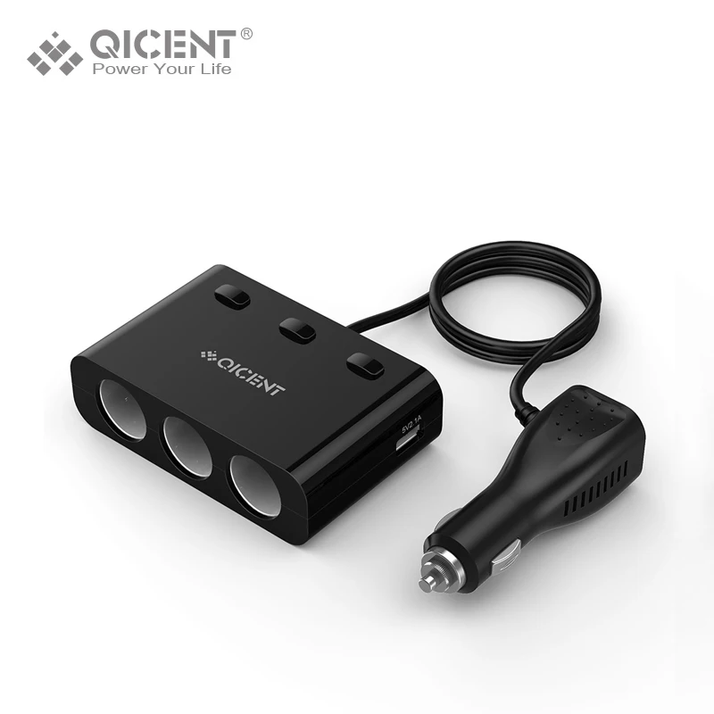 QICENT 3 Socket Cigarette Lighter Power Adapter DC Outlet Splitter with 2 Port 15 5W USB