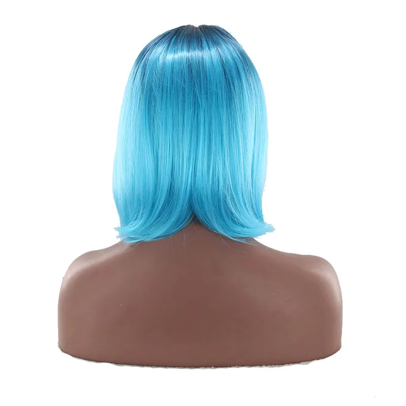 Similler Ombre афро женские короткие синтетические парики термостойкие волокна волос парик два тона розовый красный желтый коричневый синий черный фиолетовый - Цвет: 022 Blue