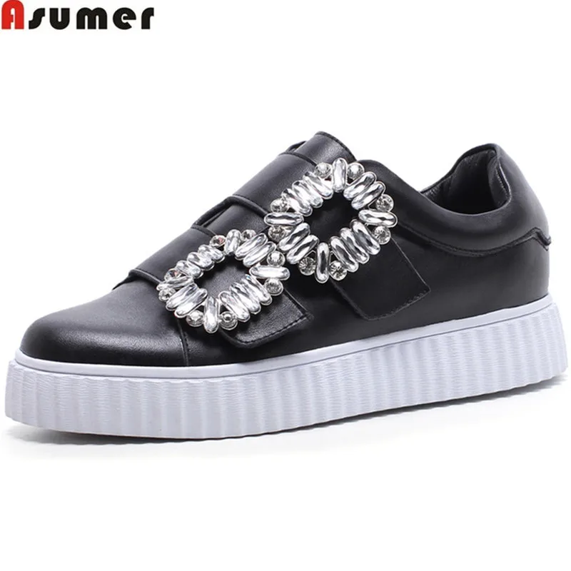 ASUMER black fashion spring autumn flat shoes woman round toe casual comfortable women genuine leather shoes sneakers flats keaiqianjin woman fringe platform shoes fashion spring autumn black red horsehair flats round toe casual genuine leather loafers