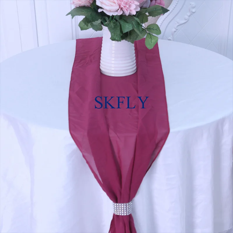 

RU013Y custom made many colors Christmas birthday party elegant wedding burgundy dark red chiffon table runner