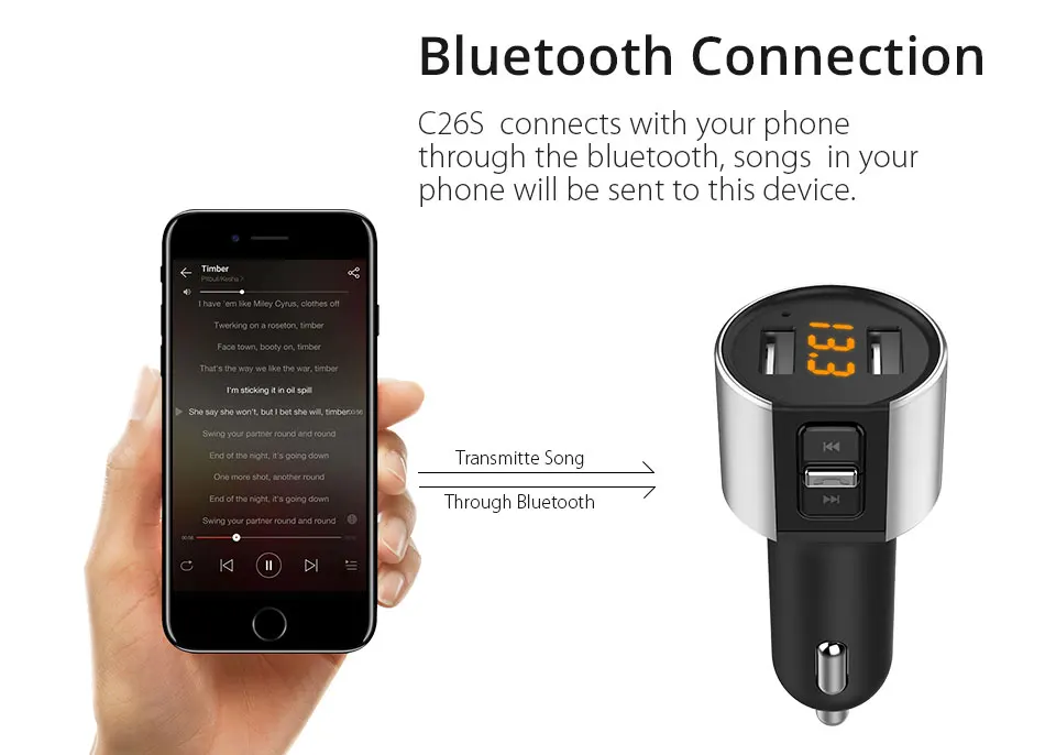 VANJEW C26S Автомобиль Bluetooth fm-передатчик 5 В/3.4A двойной Порты usb Зарядное устройство u-диск MP3 плеер Transmiter для автомобиля громкой связи