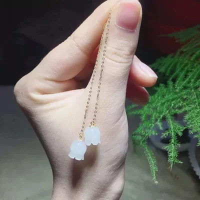 

Zhe Ru Jewelry 18k gold inlaid natural Hetian white magnolia earrings ear hook Free certificate