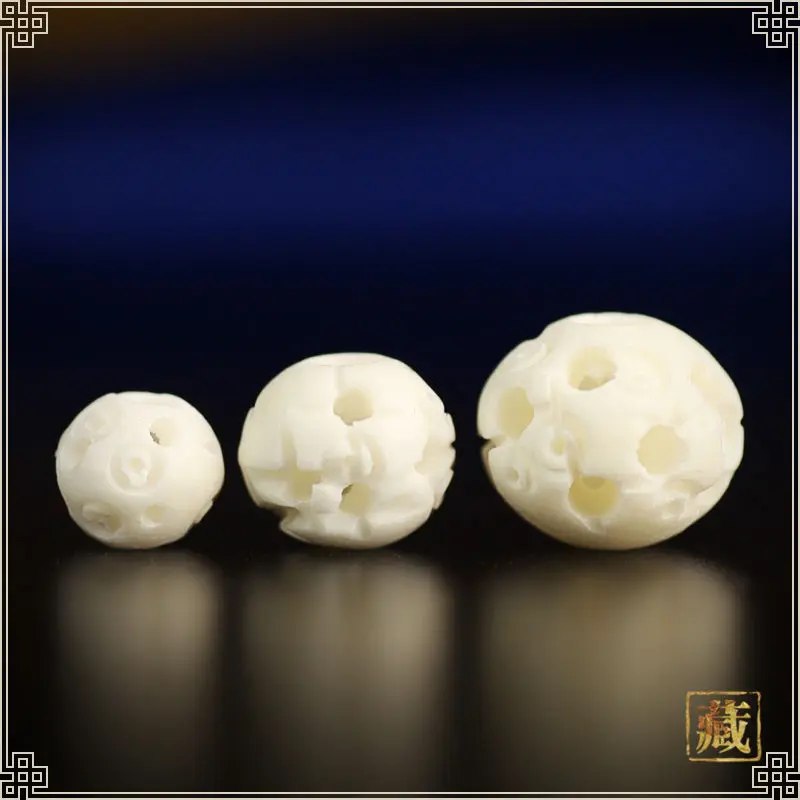 10PCS White Yak Bone Hollow Flower Ball Loose Beads LU LU TONG Tibet Hand Carved Beads 6mm 8mm 10mm 12mm TSB0334