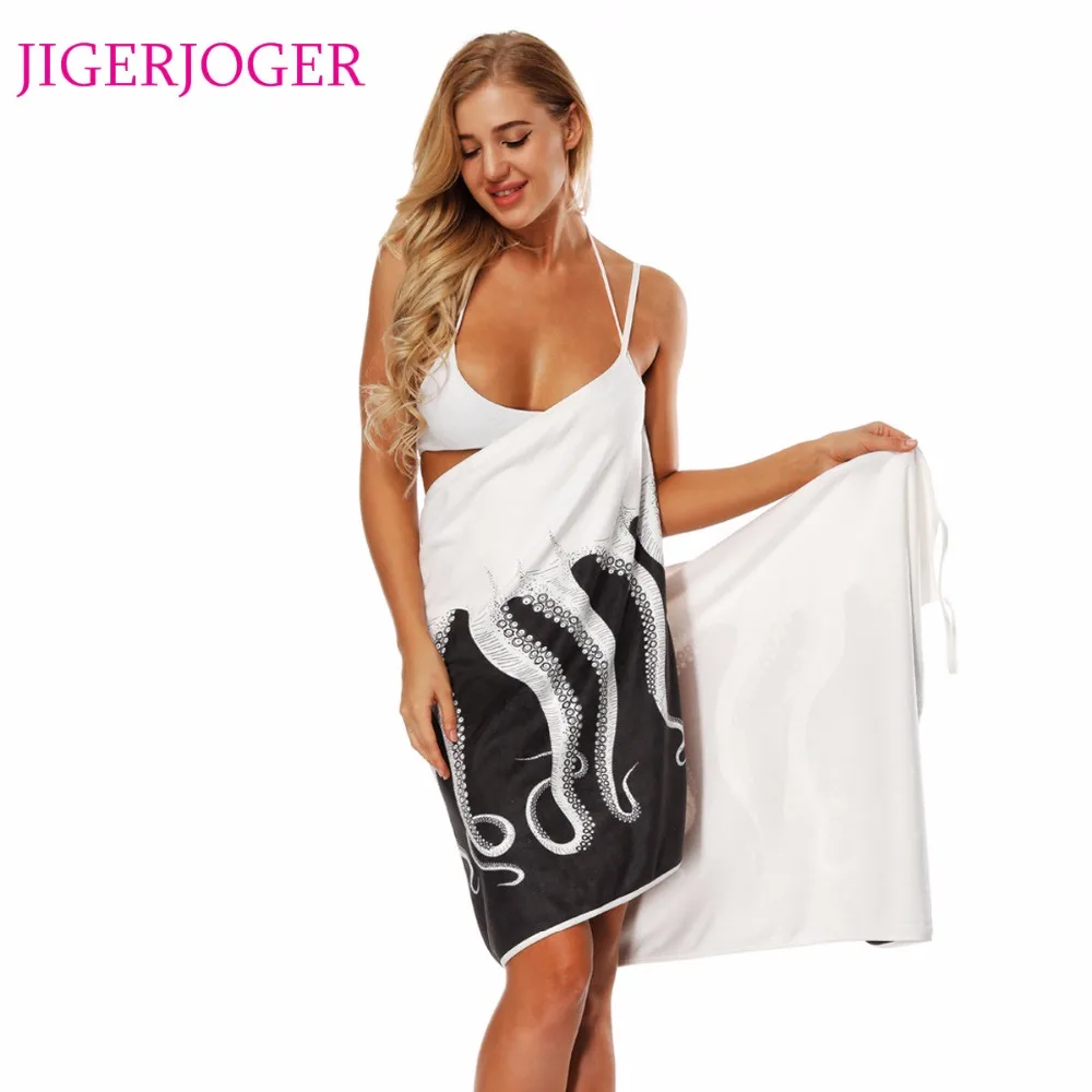 

JIGERJOGER Summer Thick 350gsm Ocean squid black white Towel Beach Apron halter Swim Dress Shawl Strapped cover up Wrap scarf
