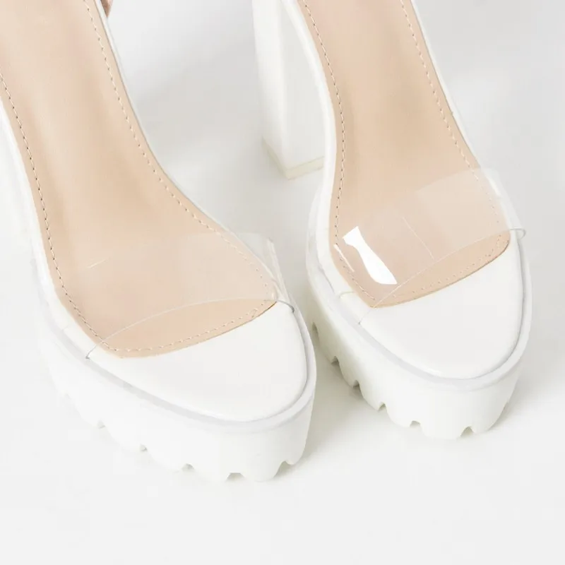 Г. женская обувь модные прозрачные сандалии из ПВХ женские босоножки на высоком каблуке с ремешком на лодыжке Клубная обувь на платформе и каблуке с молнией сзади на блочном каблуке