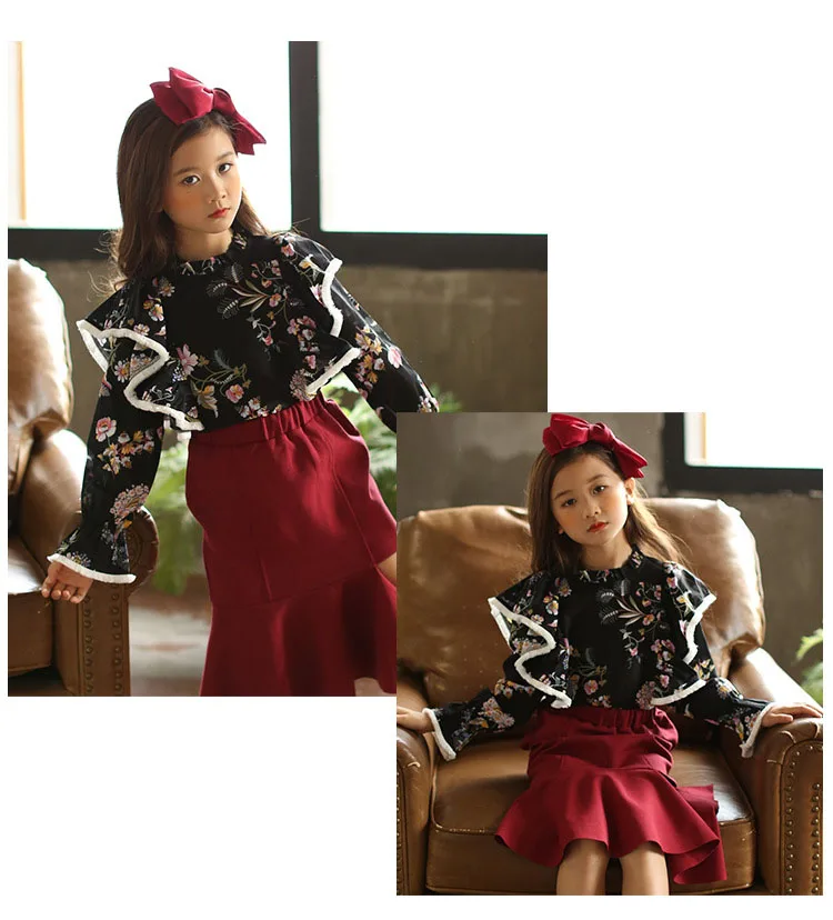 floral pattern teenage girls clothes kid autumn spring fashion baby shirt girls blouse casual children clothing long sleeve tops (4)