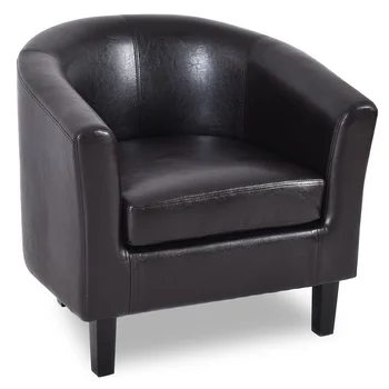 

Attractive Brown PU Leather Single Sofa Arm Chair with Cushion High Quality Modern Club Solid Wood Frame Ergonomic Sofa HW55048