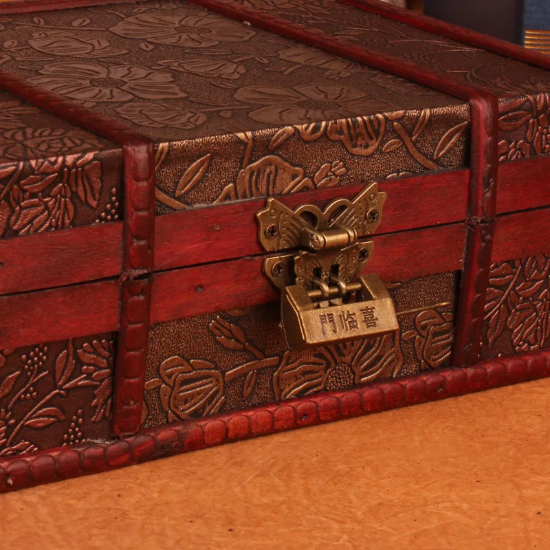 Ретро деревянный ящик для хранения с замком украшения для дома Настольный блокнот-органайзер коробки для ювелирных изделий антикварная косметическая коробка для дома