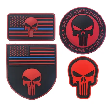 

4pcs Rubber Skull Tactical Patch 3D PVC Combat Punisher Badge Hook Military America Flag Brassard Army Combat Armband
