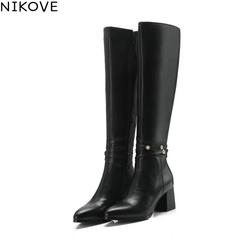 

NIKOVE 2019 Winter Boots Genuine Leather Women Over The Over The Knee Boots Fashion Round Toe Casual Women Boots Size 33-39