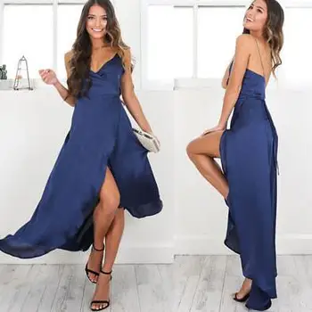 

Women Lady Female Summer Boho Short Maxi Dress Party Beach Dresses Sundress Spaghetti Strap V Neck High Waisted Furcal Dress