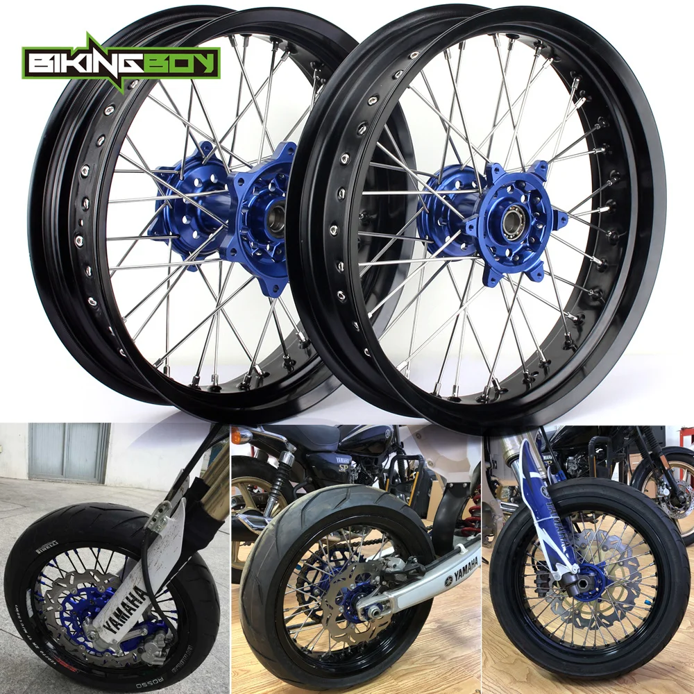 

BIKINGBOY for YAMAHA YZF 250 YZ-F 450 YZ250F YZ450F 09 10 12 13 14 15 16 17 18 Front Rear Wheel Rim Hub 3.5 4.25 17" Supermoto