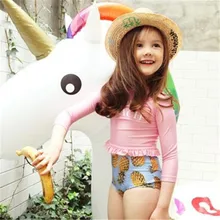 Купальники с длинными рукавами для девочек, купальный костюм для подростков, пляжная одежда для маленьких детей, большие размеры, Раздельный купальный костюм для малышей