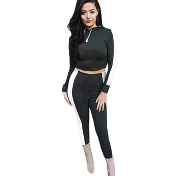 

2018 2PCS Tracksuits Set Spring Autumn 2018 fashion patchwork womens suits long sleeve hooded sweatshirts long pants slim casual