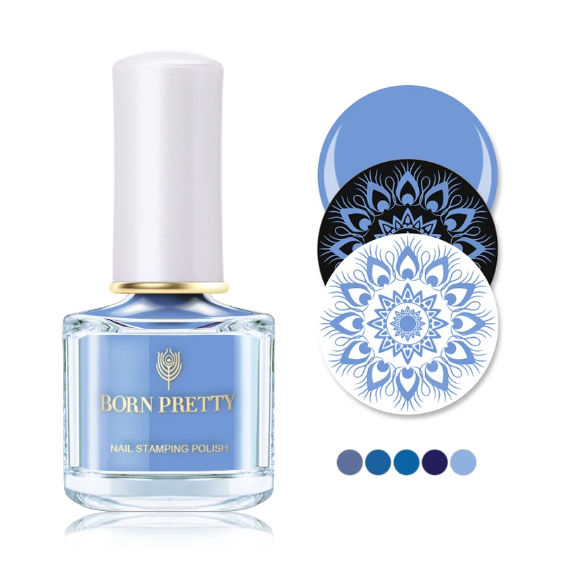 

BORN PRETTY Blue Series Stamping Polish Fresh Light Color Nail Art Plate Stamping Varnish 6ml Beach Walking Lacquer Liquid Tape