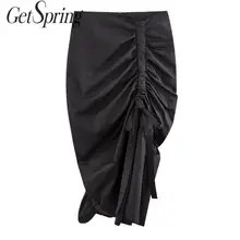 Getвесенние женские юбки с высокой талией Асимметричная юбка со шнуровкой и разрезом Русалка винтажная Юбка Ретро асимметричные юбки лето