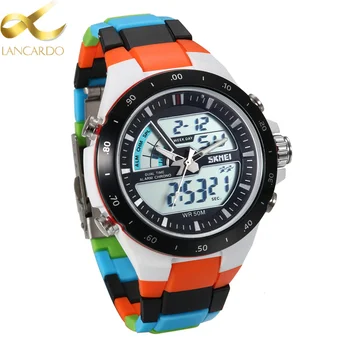 

Lancardo Brand Tops Sport Military Dial Digital Analog Wrist Watches Men StopWatch Plastic Strap Electronic Alam Orologi Uomo