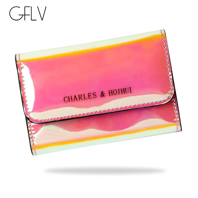 

GFLV Brand Fashion Cute Short Key Wallets Women 2019 Summer Multifunction Mini Wallet PU Leather Holographic Key Holder