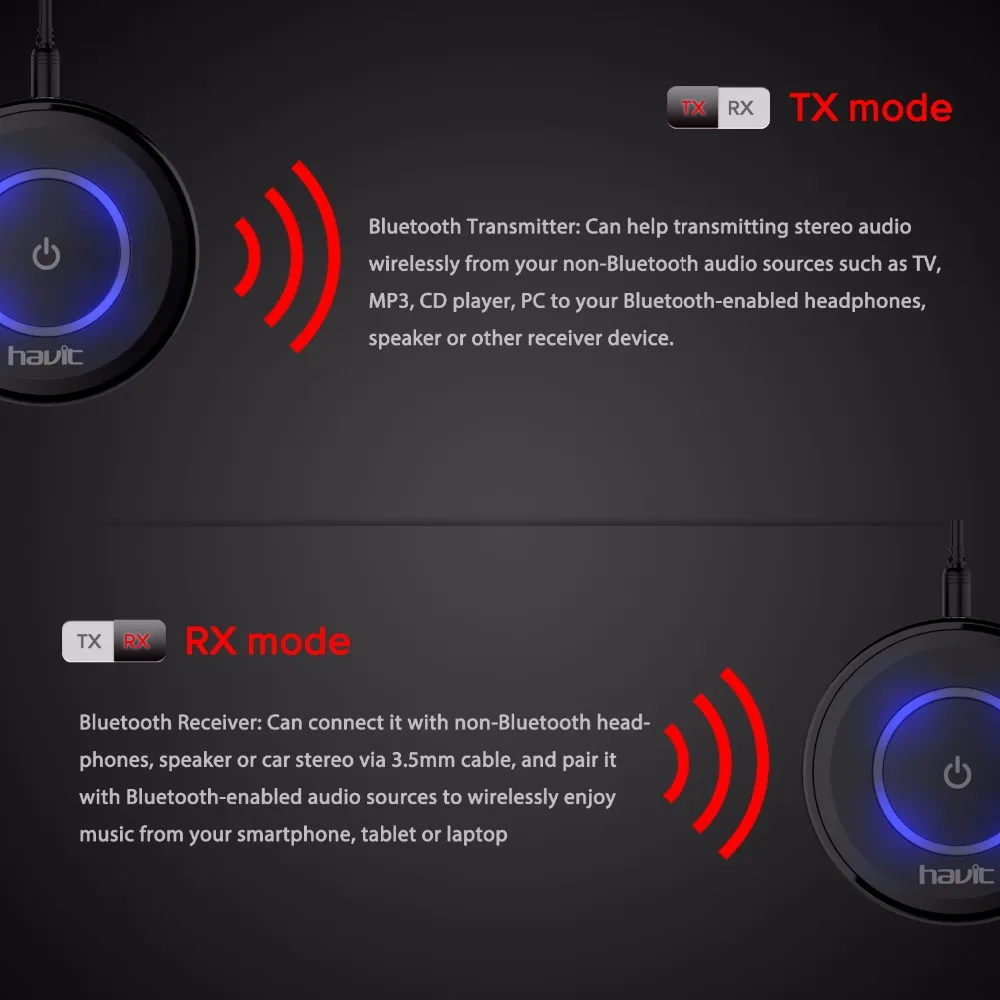 HAVIT 2 в 1 3 5 мм Bluetooth адаптер аудио передатчик и приемник мини беспроводное