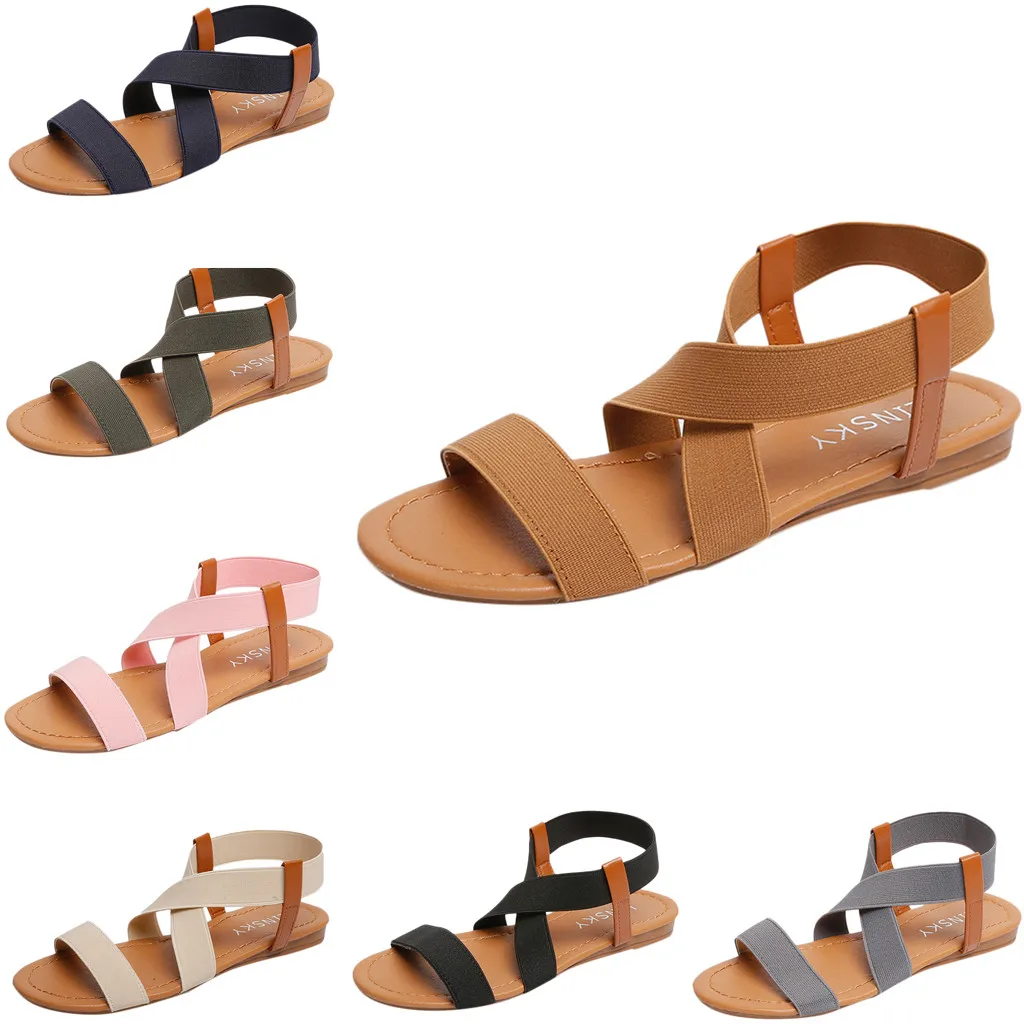 

2019 fashion sandals Women Low Heel Anti Skidding Beach Shoes Cross Strap Sandals Peep-toe Sandals hot women shoes sandalia6.463