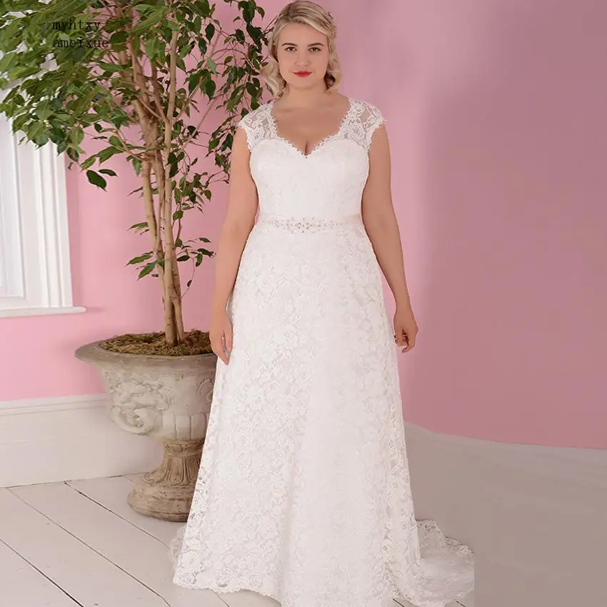 

Cheap Wedding Dresses 2019 Plus Size Cap Sleeve Vestidos De Novia Bridal Gowns With Beading Sashes Robe De Mariage Bridal Gowns