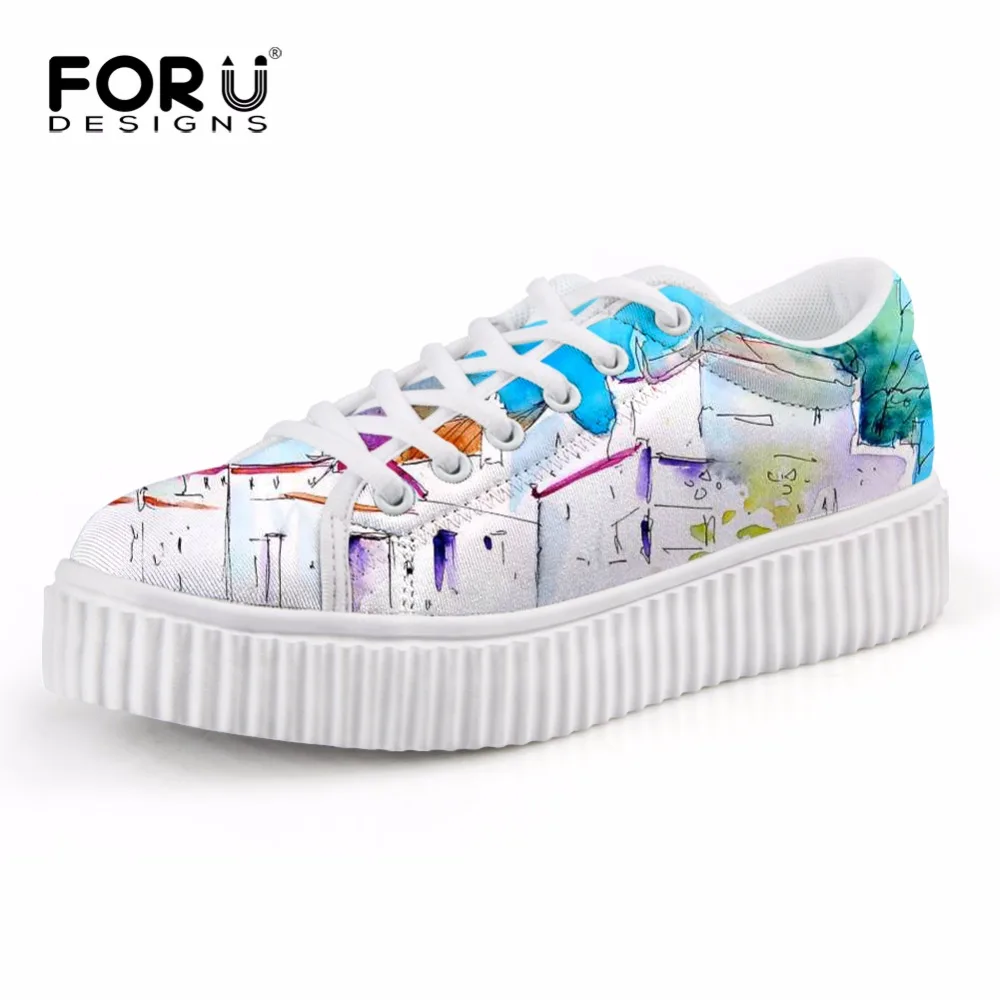 

FORUDESIGNS Fashion Autumn Women's Platform Shoes 3D Painting Prints Casual Creepers Shoes for Ladies Flats Female Shoes Woman