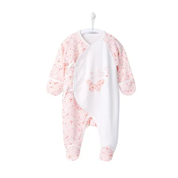 

COBROO Newborn Baby 100% Cotton Footies Pajamas with Mittens Butterflies Infant Baby Sleepwear 0-3 Months