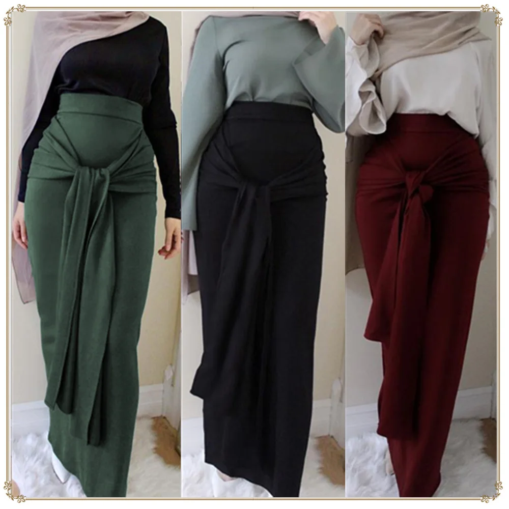 

Fashion Women Long Muslim Skirt Islamic Clothing Abaya Dubai Turkish Bangladesh Knittle Cotton Pencil Skirt Ramadan Party