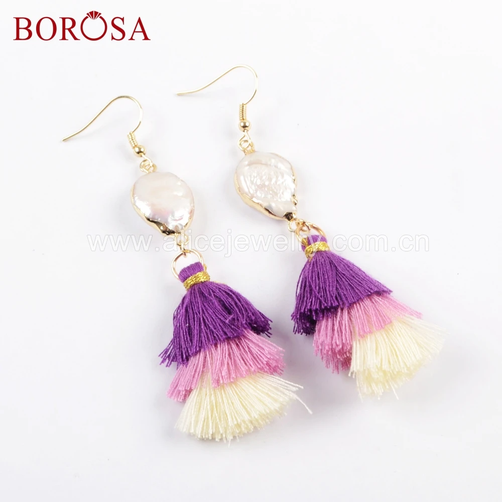 BOROSA 5/10Pairs Natural Pearl Earrings with Layered Mixed Color Tassel Drop Earring Fashion Jewelry for Women WX1051 | Украшения и