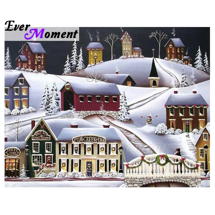 Ever Moment Алмазная картина дом Снежные пейзажи мозаика Сделай Сам полный камень