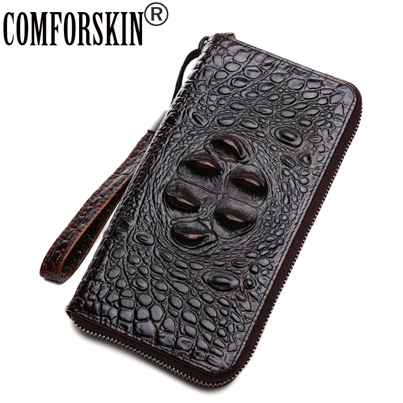 

COMFORSKIN Brand Hot Designer Crocodile Head Men Wallet 2018 New Arrivals Premium 100% Cowhide Leather Alligator Zipper Purses