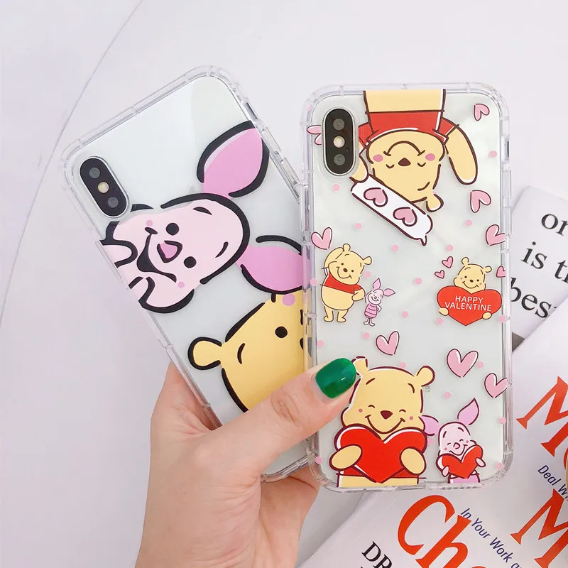 

Cartoon Winnie Pooh Phone Case For iPhone X 6 6S 7 8 Plus Case Silicone Soft TPU Back Cover Airbag Case For iPhone XR XS MAX