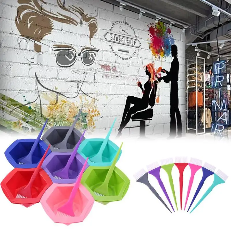 7+ 7 шт/набор красочные Кисти для окрашивания волос пластиковые легко очищаемые миска для перемешивания для Pro парикмахерский салон Инструменты