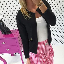 Fashion New Women Short Coat Jacket Long Sleeve Casual Tartan Cardigan White Black Zipper Pockets Slim Suit Outerwears Tops Y1