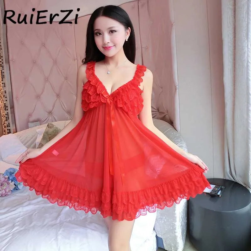 Sexy Women Dress Satin Sleepwear Silk Lace Bow V Neck Nightgown 