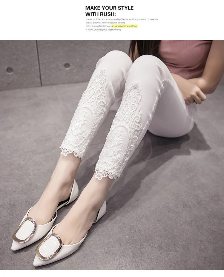 lady Cotton Blended lace pants for female flower Embroidery casual