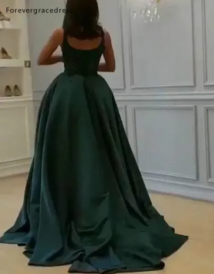 Dark Green Arabic Vintage Evening Dresses with Detachable Skirt A Line Split High Front Spaghetti Straps Long Formal Vestidos Prom BC0893  145 (12)